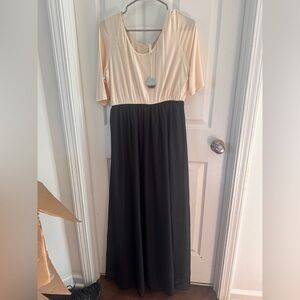 Pinkblush Cream and Black Long Sleeve Dress